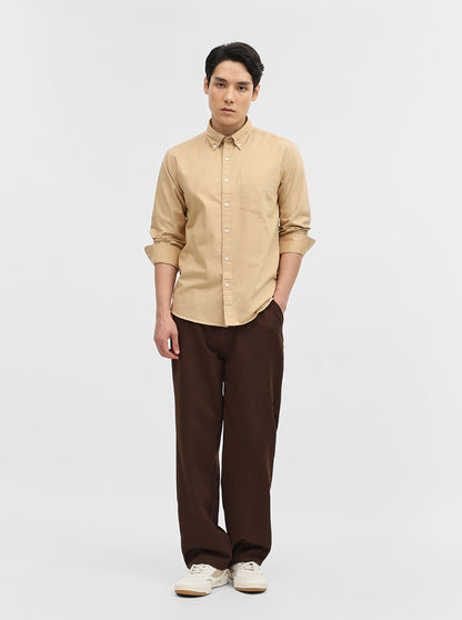 Khaki Solid Slim Fit Casual Shirt | Greenfibre