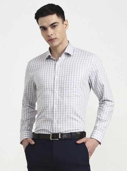 Grey Checked Regular Fit Formal Shirt | Metal