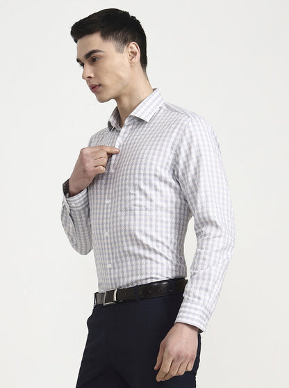 Grey Checked Regular Fit Formal Shirt | Metal