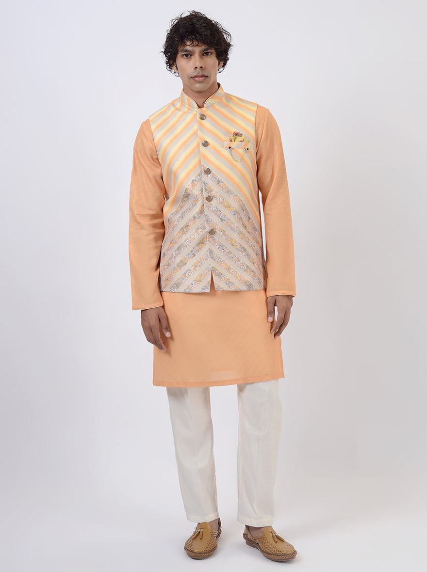Orange Kurta Set with Koti | Azania