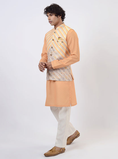Orange Kurta Set with Koti | Azania