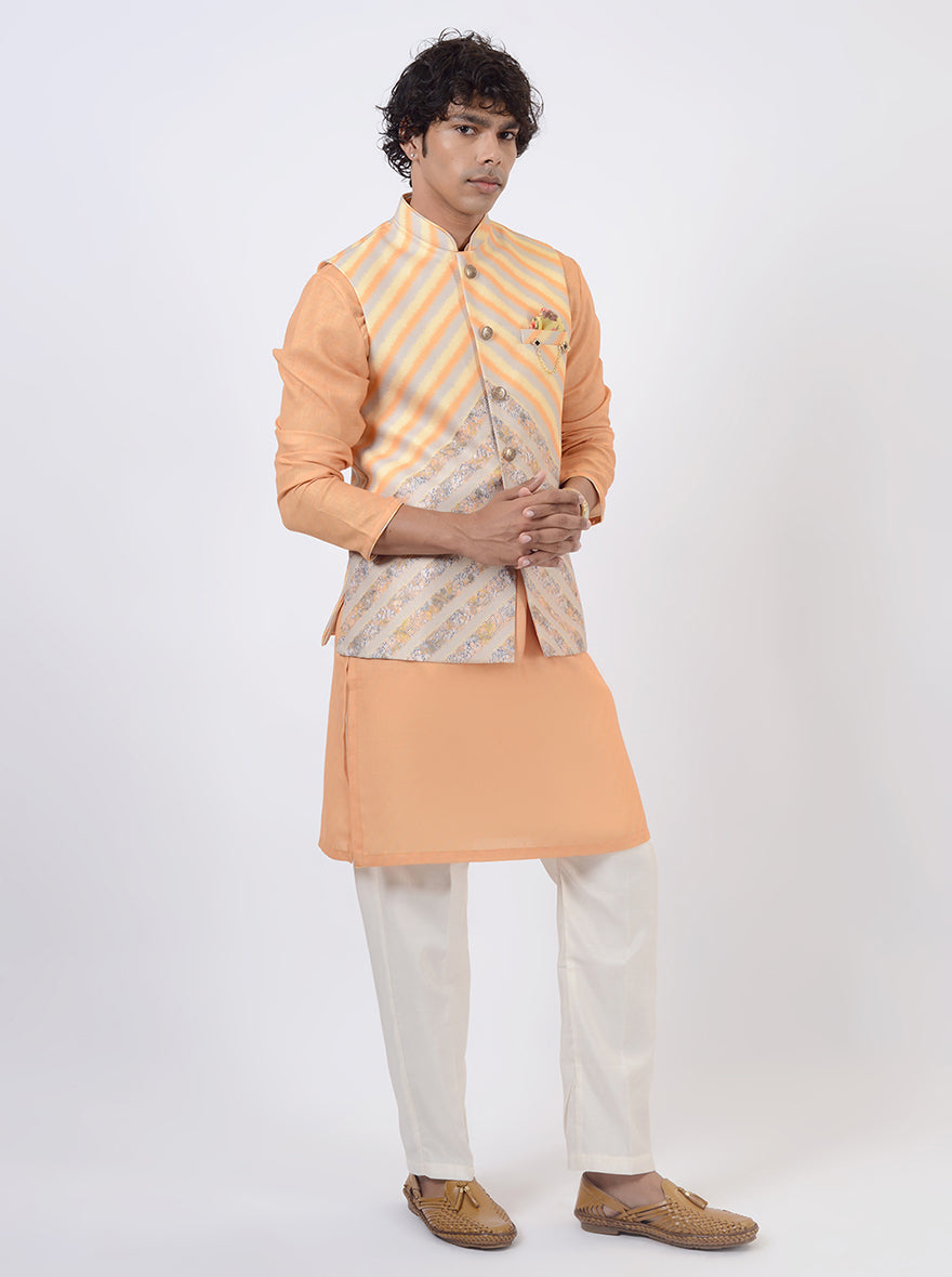 Orange Kurta Set with Koti | Azania
