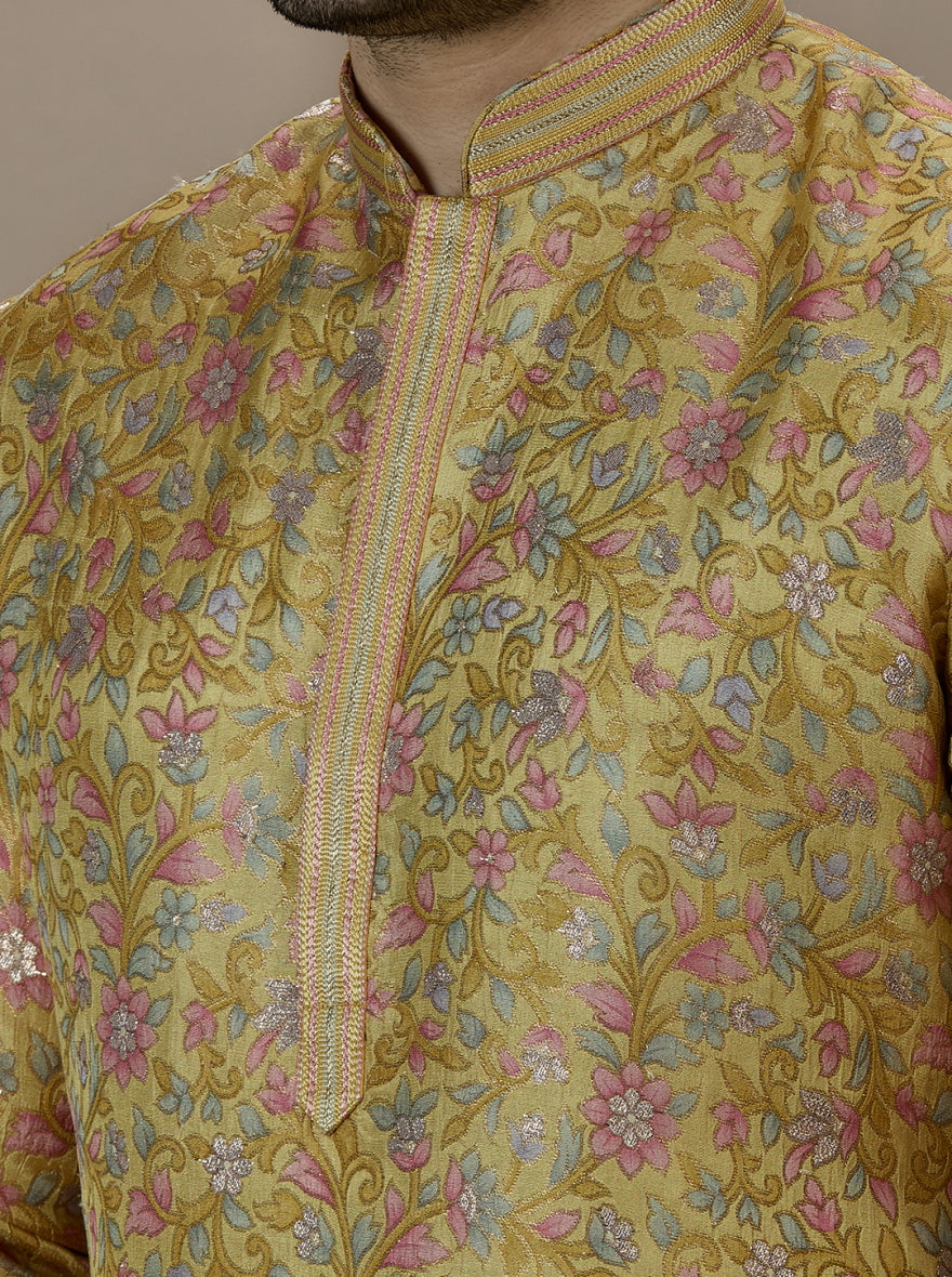 Yellow Self Design Kurta Pajama | Virasana