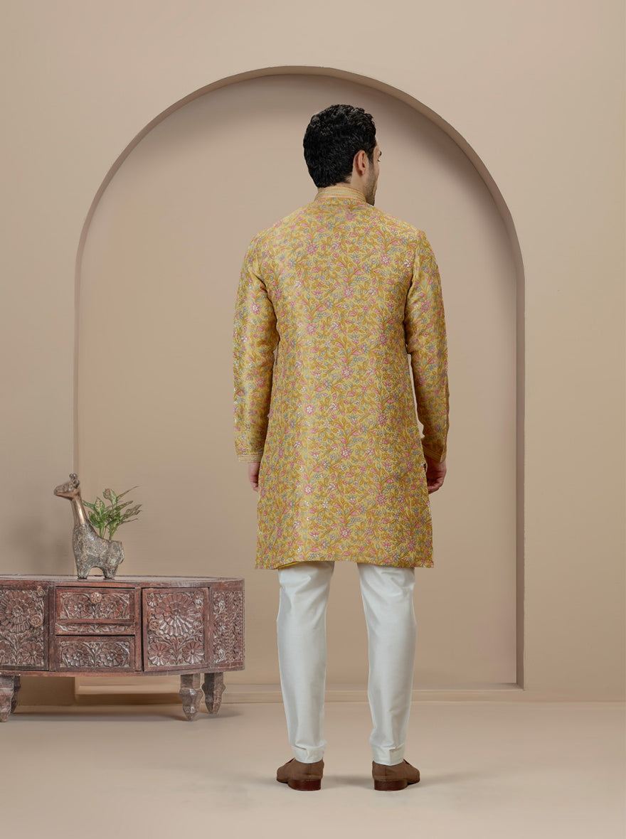 Yellow Self Design Kurta Pajama | Virasana