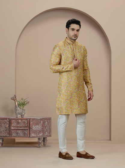 Yellow Self Design Kurta Pajama | Virasana
