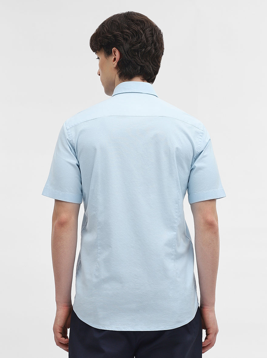 Blue Solid Tailored Fit Semi Casual Shirt | JadeBlue