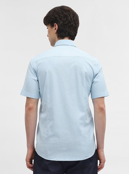 Blue Solid Tailored Fit Semi Casual Shirt | JadeBlue