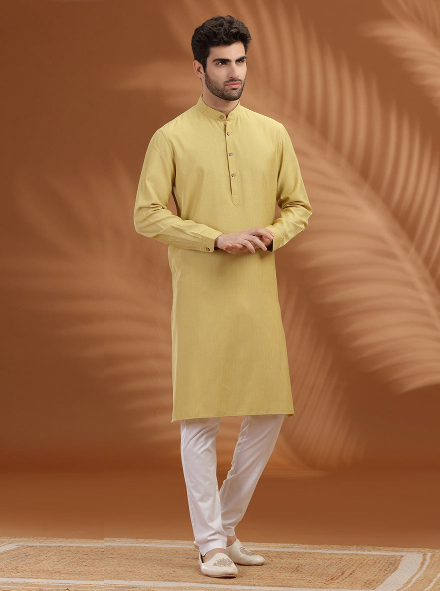 Mustard Yellow Solid Modi Kurta | JadeBlue