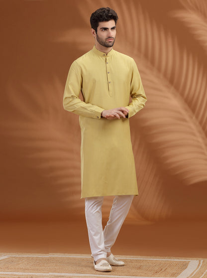 Mustard Yellow Solid Modi Kurta | JadeBlue