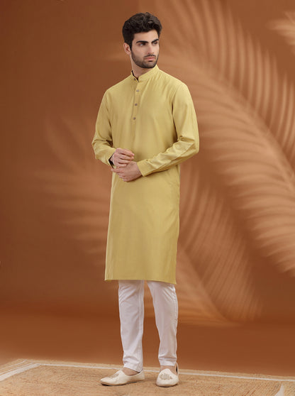 Mustard Yellow Solid Modi Kurta | JadeBlue