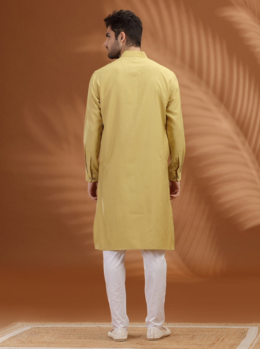 Mustard Yellow Solid Modi Kurta | JadeBlue
