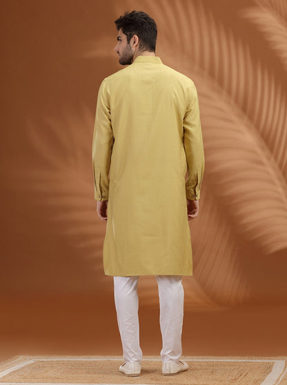 Mustard Yellow Solid Modi Kurta | JadeBlue