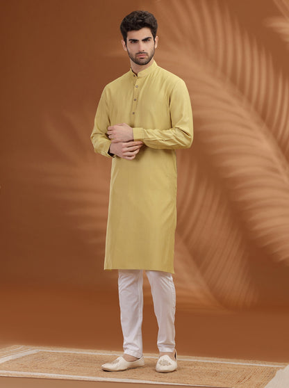Mustard Yellow Solid Modi Kurta | JadeBlue