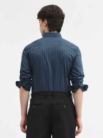 Teal Striped Slim Fit Formal Shirt | Metal