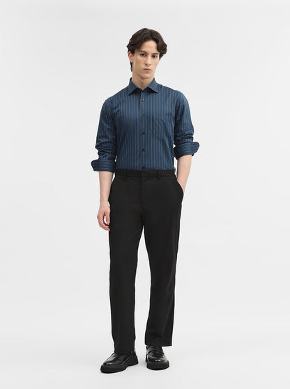 Teal Striped Slim Fit Formal Shirt | Metal