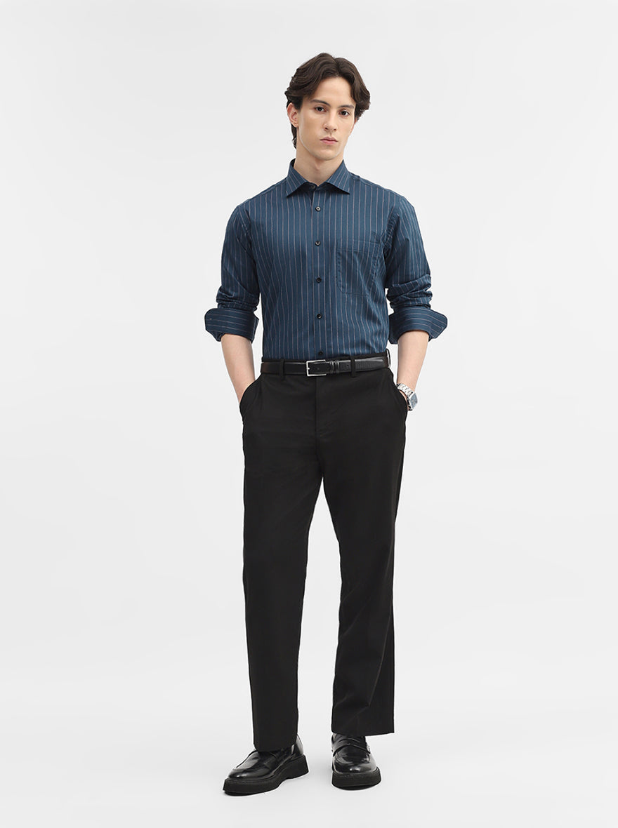 Teal Striped Slim Fit Formal Shirt | Metal