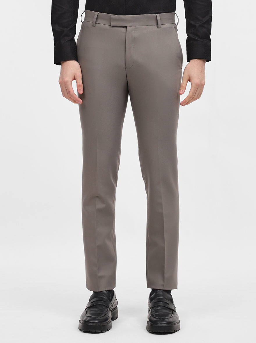 Cement Grey Solid Slim Fit Formal Trouser | Metal