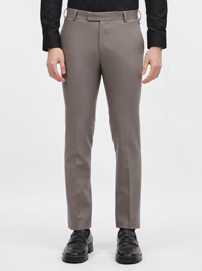 Cement Grey Solid Slim Fit Formal Trouser | Metal