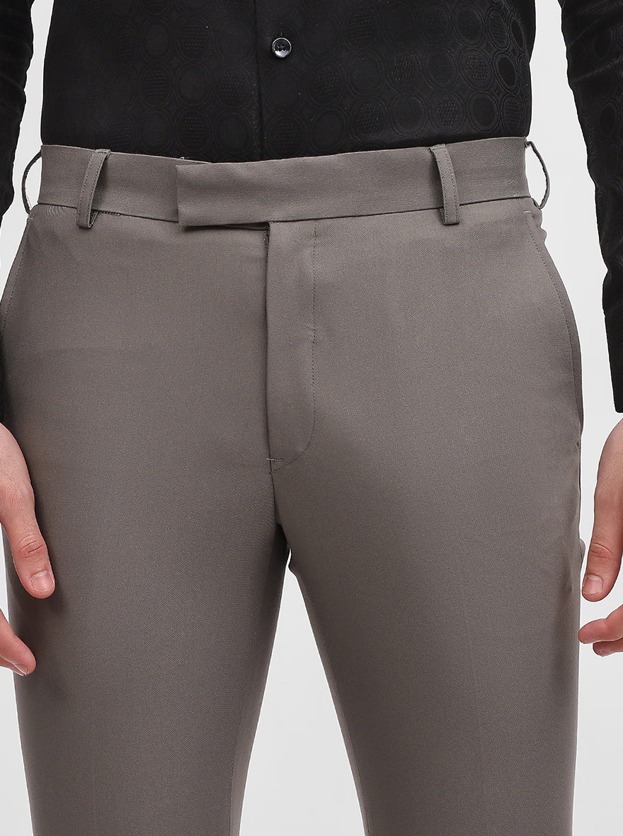 Cement Grey Solid Slim Fit Formal Trouser | Metal