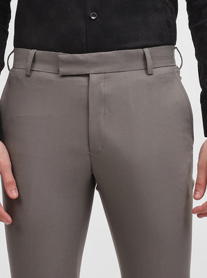 Cement Grey Solid Slim Fit Formal Trouser | Metal