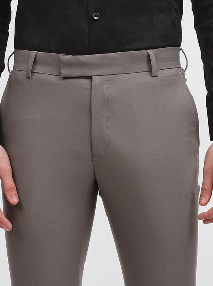 Cement Grey Solid Slim Fit Formal Trouser | Metal