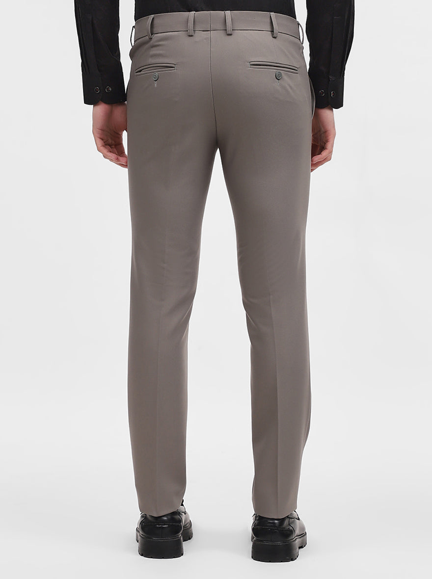 Cement Grey Solid Slim Fit Formal Trouser | Metal