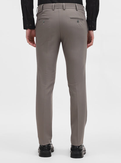 Cement Grey Solid Slim Fit Formal Trouser | Metal