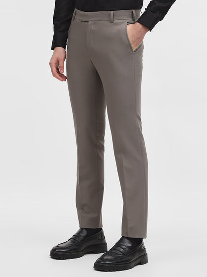 Cement Grey Solid Slim Fit Formal Trouser | Metal