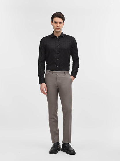 Cement Grey Solid Slim Fit Formal Trouser | Metal