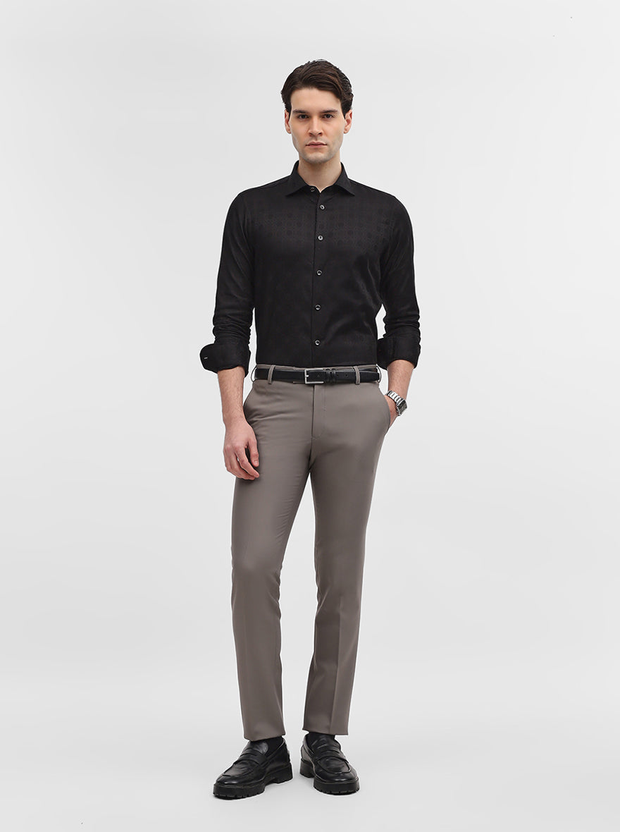 Cement Grey Solid Slim Fit Formal Trouser | Metal