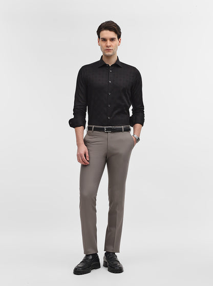 Cement Grey Solid Slim Fit Formal Trouser | Metal