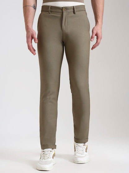 Khaki Solid Venice Fit Casual Trouser | JadeBlue