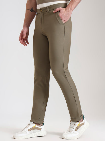 Khaki Solid Venice Fit Casual Trouser | JadeBlue