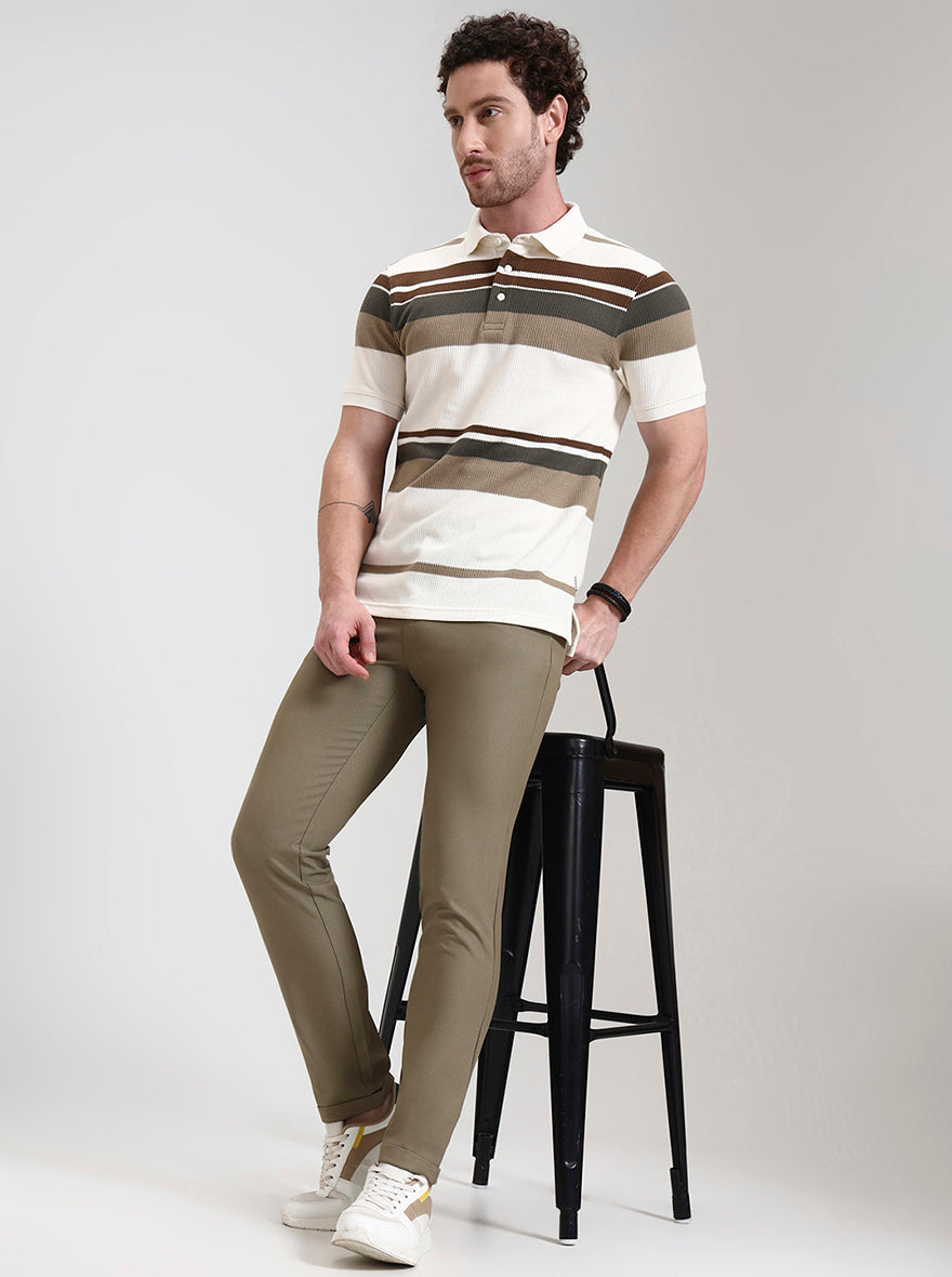 Khaki Solid Venice Fit Casual Trouser | JadeBlue