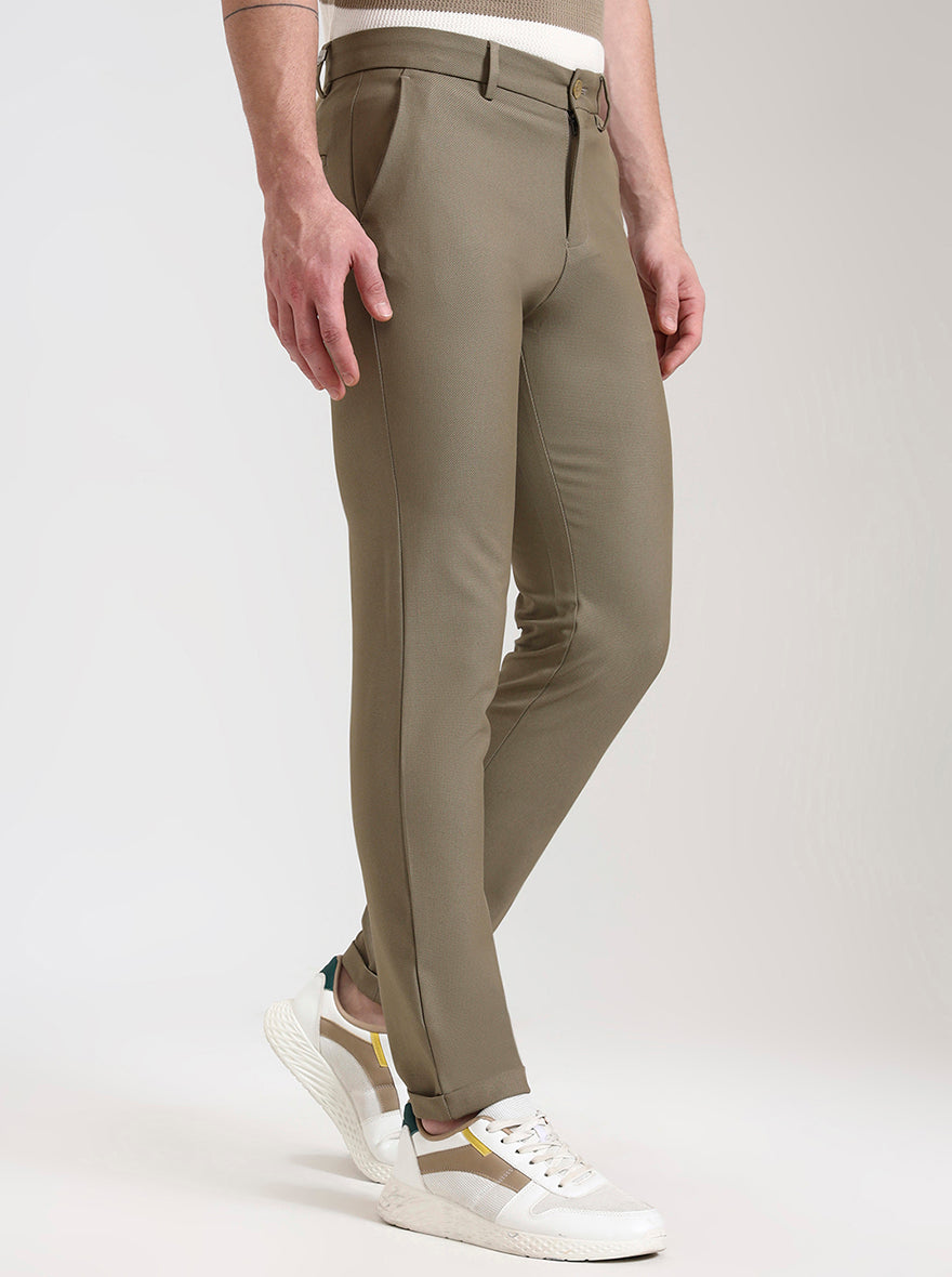 Khaki Solid Venice Fit Casual Trouser | JadeBlue