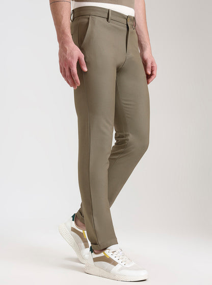 Khaki Solid Venice Fit Casual Trouser | JadeBlue