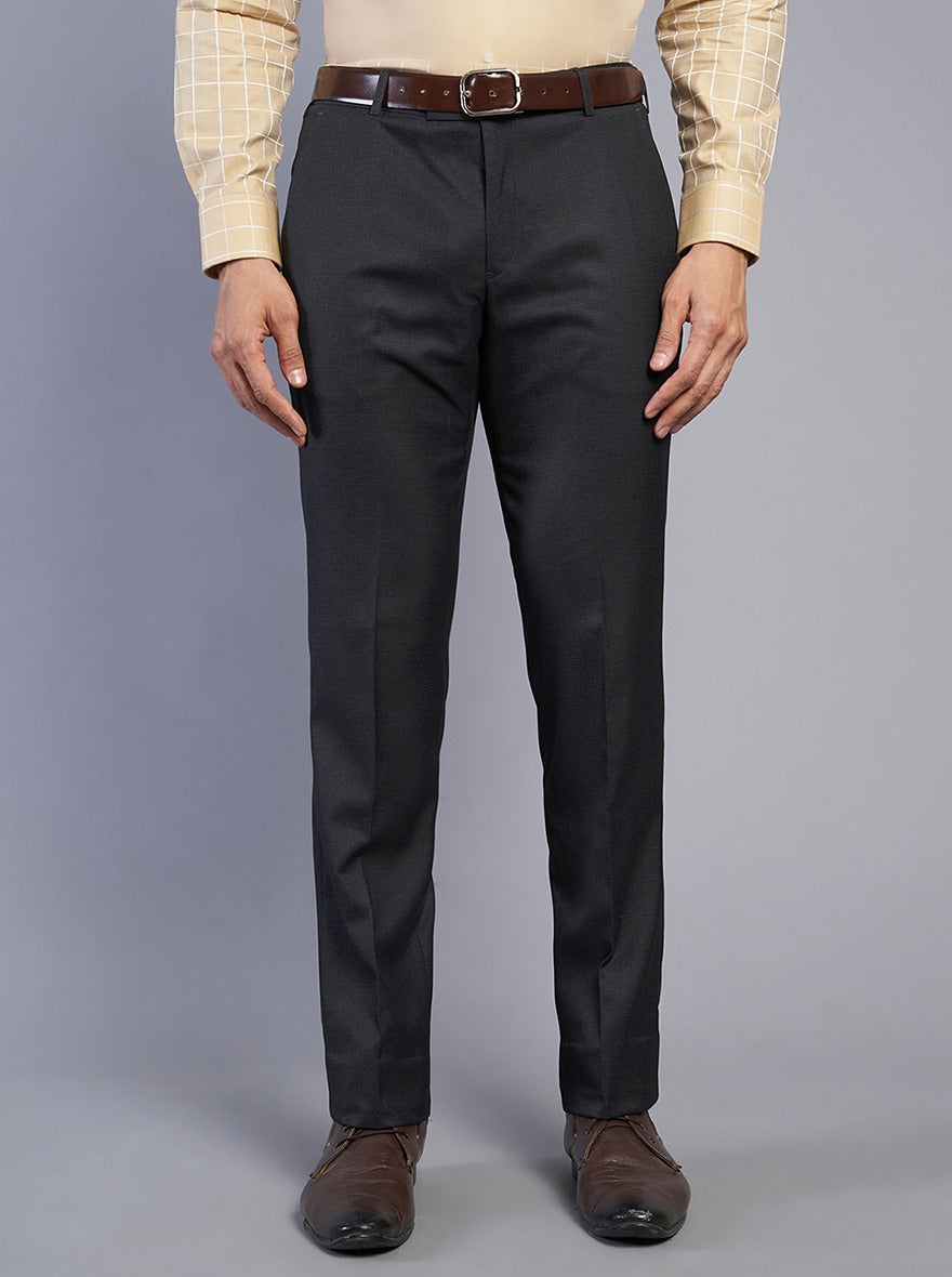 Black Solid Slim Fit Formal Trouser | Metal