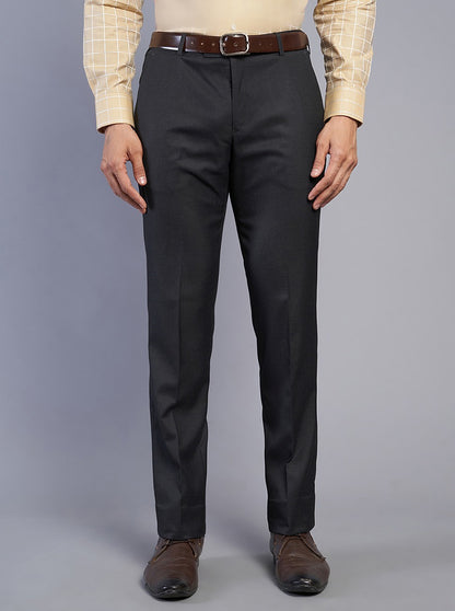 Black Solid Slim Fit Formal Trouser | Metal