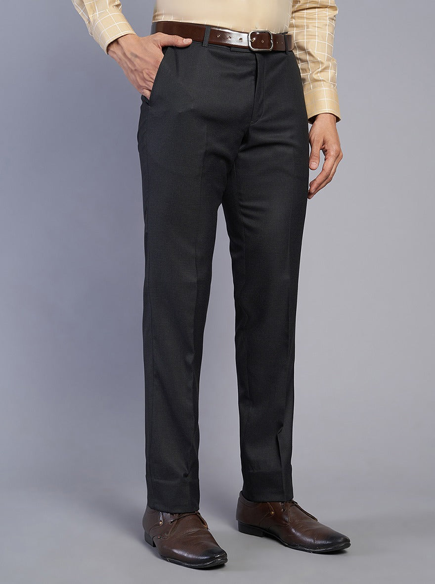 Black Solid Slim Fit Formal Trouser | Metal