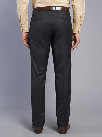 Black Solid Slim Fit Formal Trouser | Metal