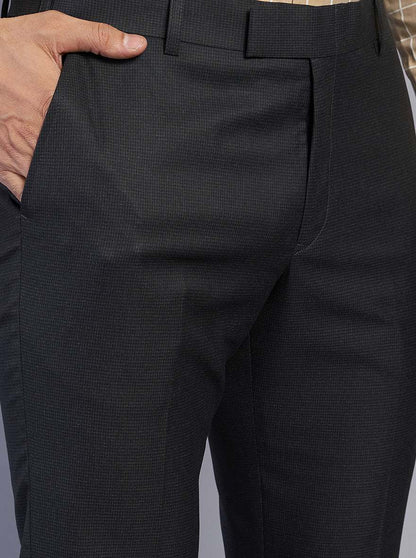 Black Solid Slim Fit Formal Trouser | Metal