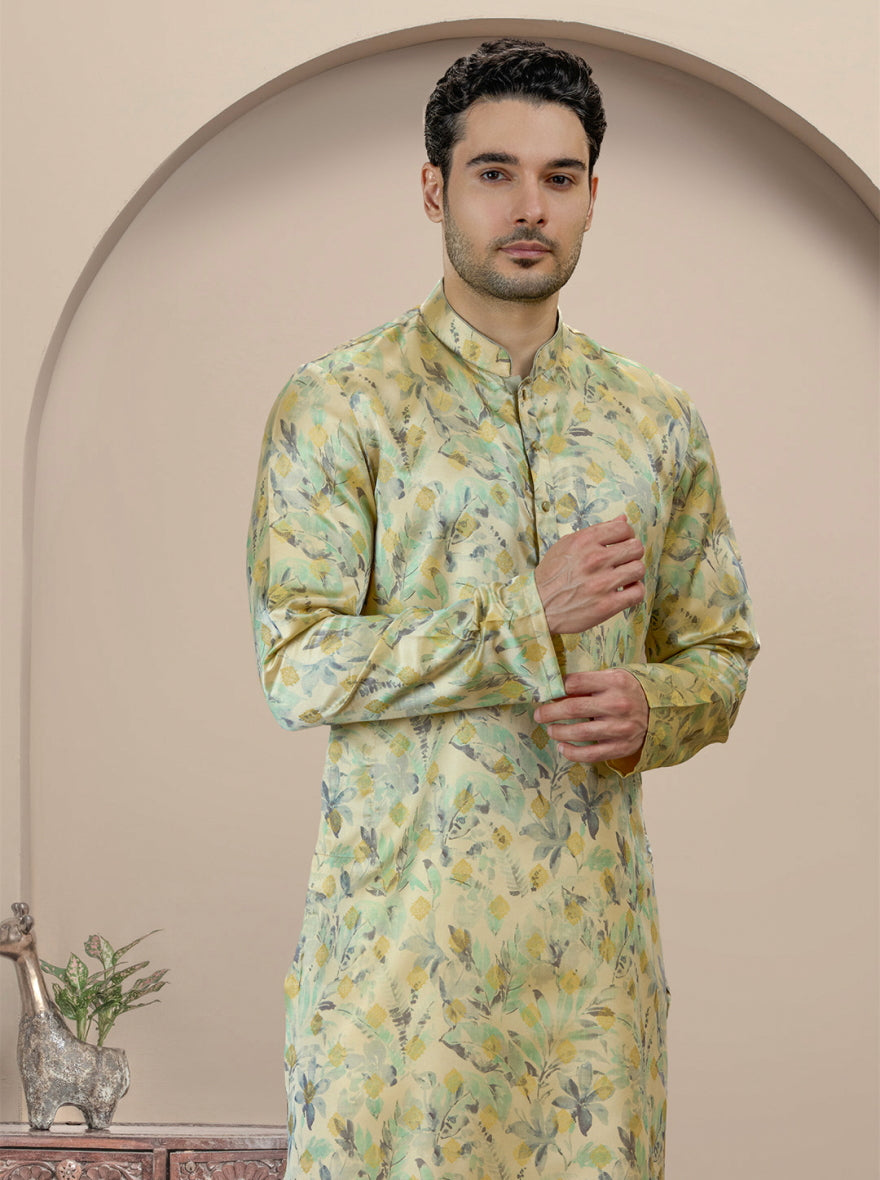Light Green Printed Kurta | The Kurta Company