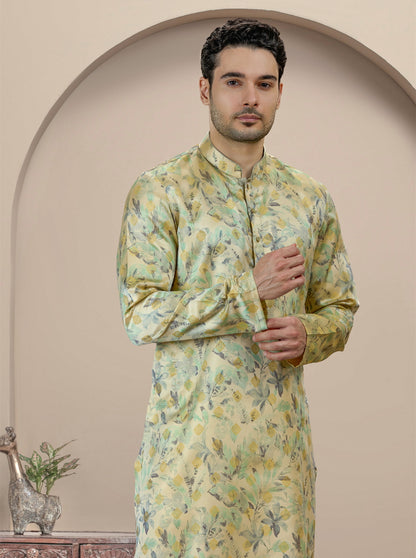 Light Green Printed Kurta | The Kurta Company