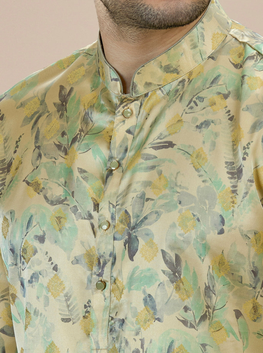 Light Green Printed Kurta | The Kurta Company