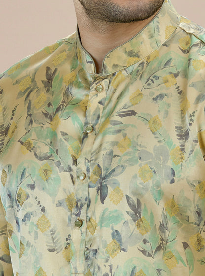 Light Green Printed Kurta | The Kurta Company