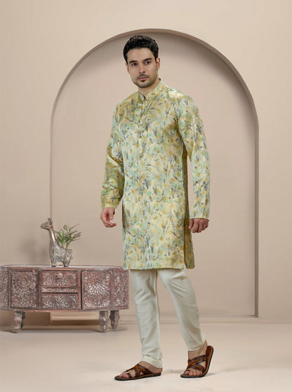 Light Green Printed Kurta | The Kurta Company
