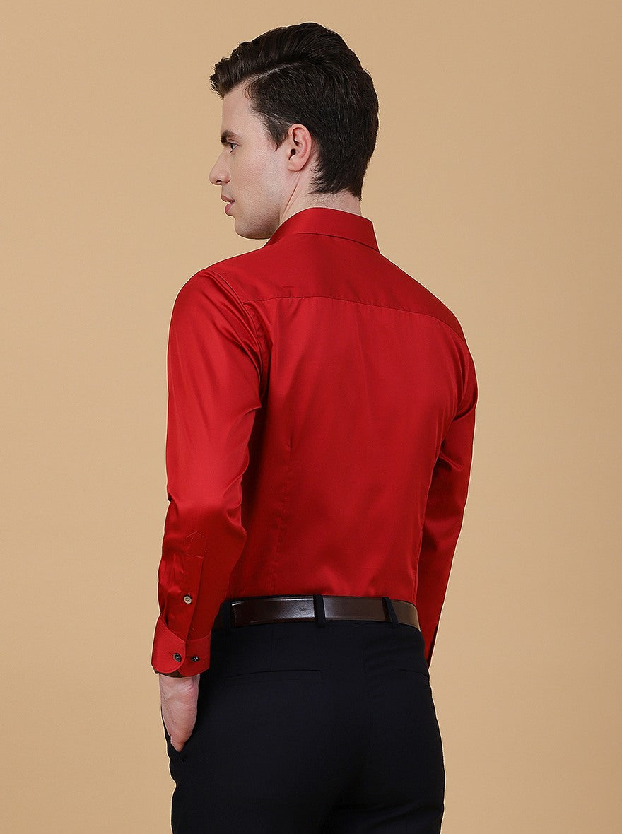 Red Solid Slim Fit Formal Shirt | Metal
