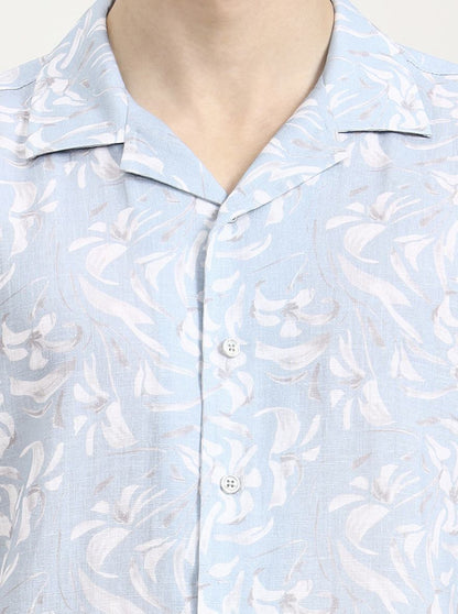 White & Blue Printed Slim Fit Party Wear Shirt | Wyre