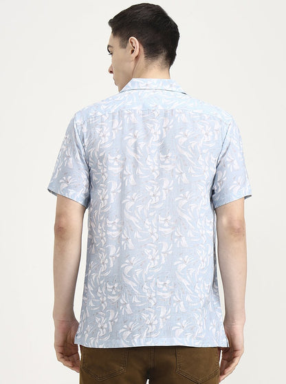 White & Blue Printed Slim Fit Party Wear Shirt | Wyre