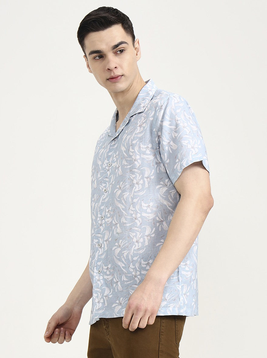 White & Blue Printed Slim Fit Party Wear Shirt | Wyre